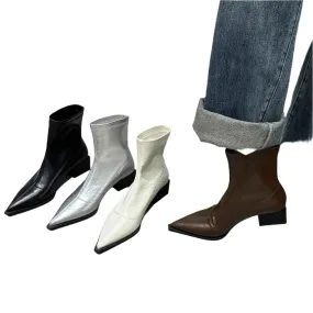 Women's Fashion Ankle Boots - Pointed Toe, Square Low Heel, Casual Winter Footwear