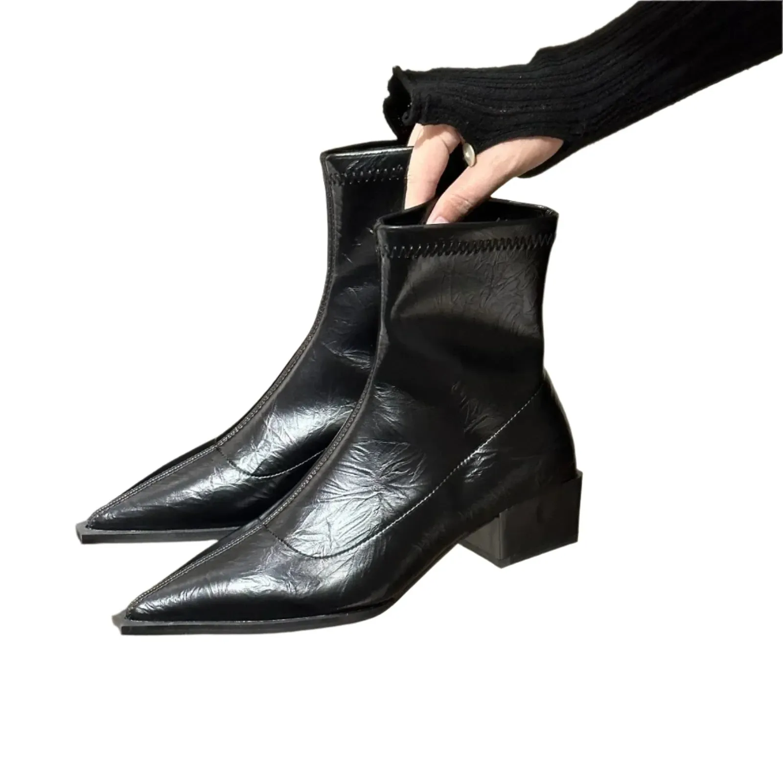 Women's Fashion Ankle Boots - Pointed Toe, Square Low Heel, Casual Winter Footwear