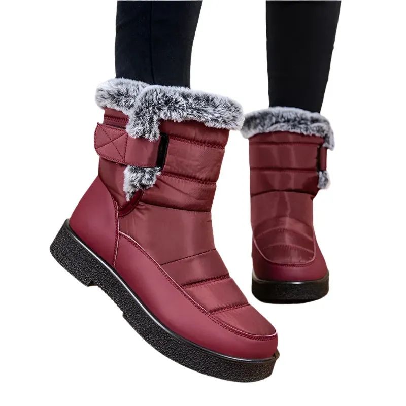 Women's Fur Waterproof Winter Boots – Warm Plush Inner Anti-Slip Cotton Padded Platform Ankle Booties