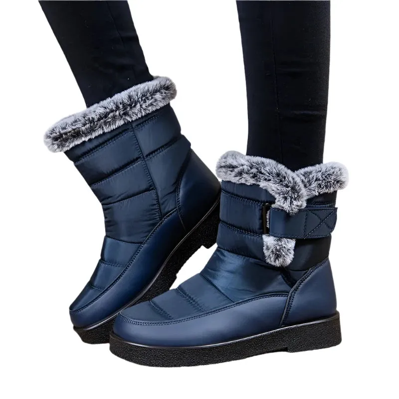 Women's Fur Waterproof Winter Boots – Warm Plush Inner Anti-Slip Cotton Padded Platform Ankle Booties