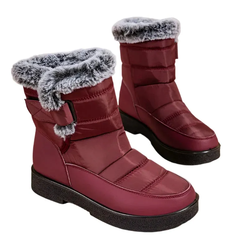 Women's Fur Waterproof Winter Boots – Warm Plush Inner Anti-Slip Cotton Padded Platform Ankle Booties