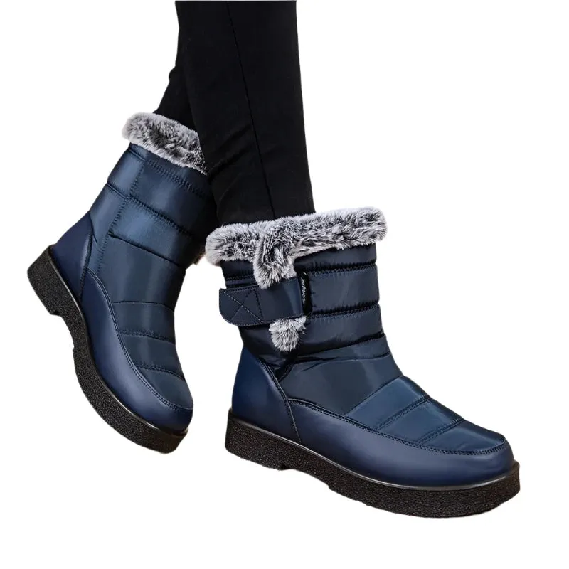 Women's Fur Waterproof Winter Boots – Warm Plush Inner Anti-Slip Cotton Padded Platform Ankle Booties