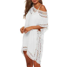 Women's Loose Swimsuit Cover Up Dress With Eyelet Lace Style Adornment