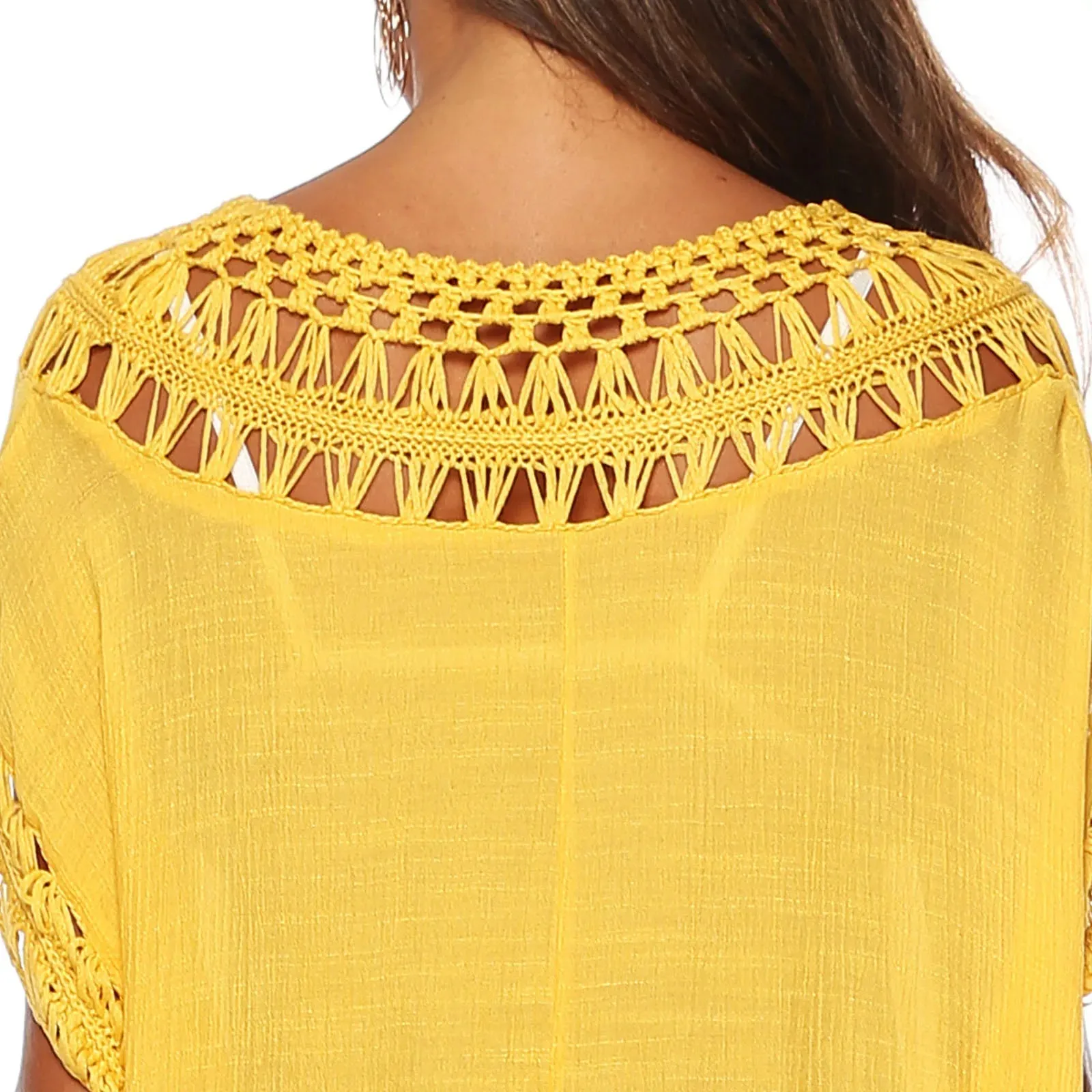 Women's Loose Swimsuit Cover Up Dress With Eyelet Lace Style Adornment