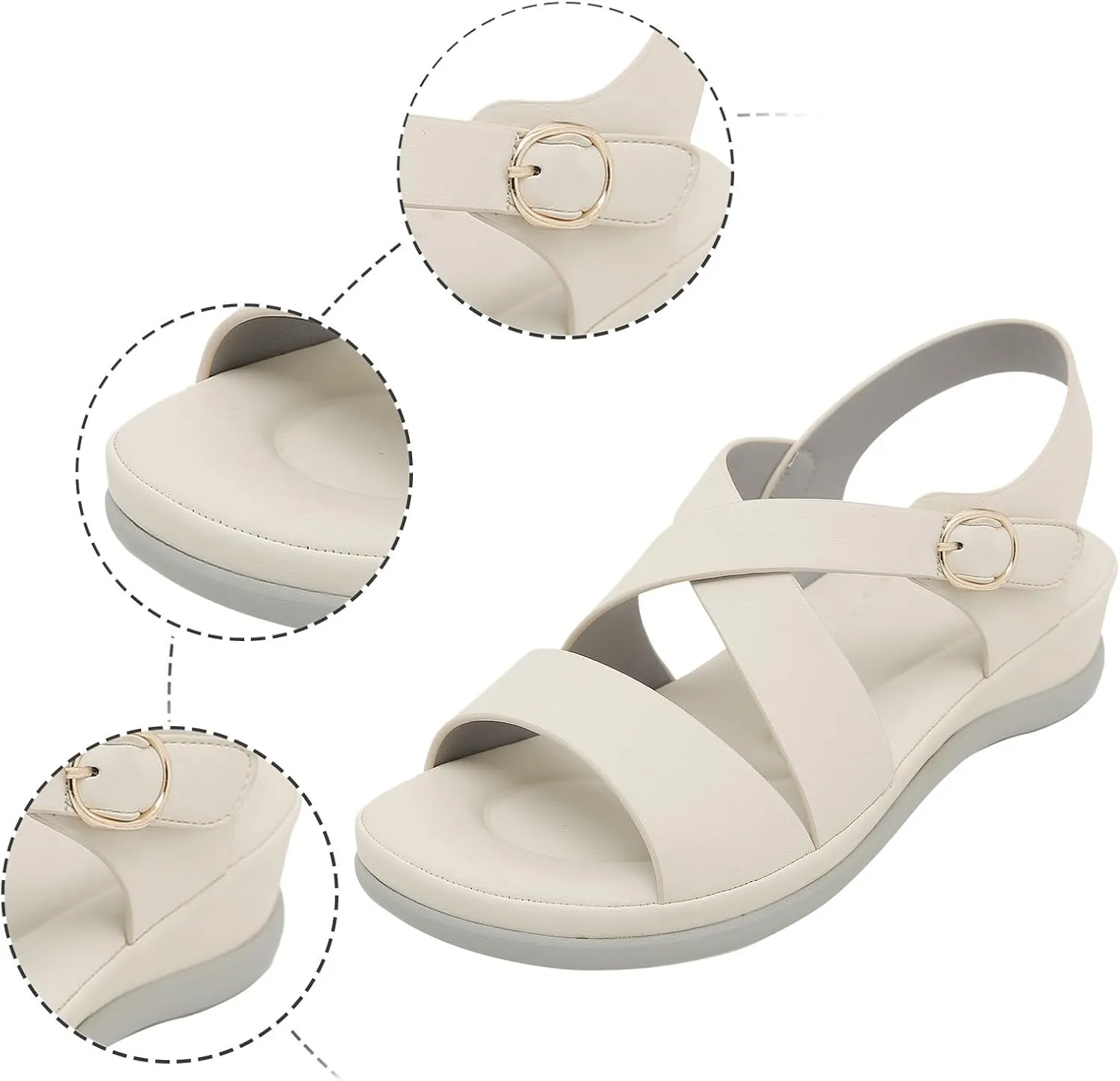 Women's Orthopedic Wedge Platform Sandals 2025 Summer Casual Open Toe Fashion Hollow Out Solid Color Cushion Sandal Beach Walking Boho Casual High Wedges Hiking Strappy Footwear
