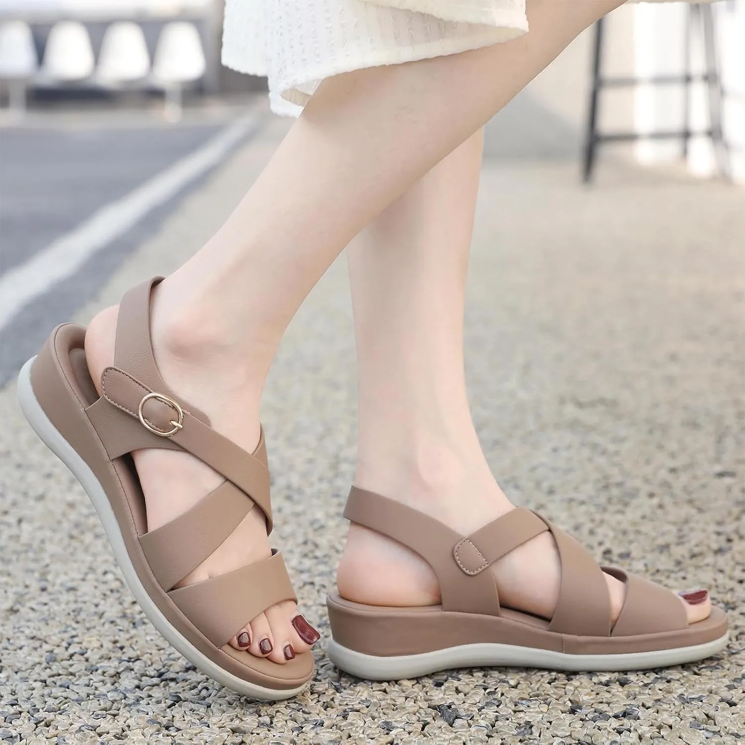 Women's Orthopedic Wedge Platform Sandals 2025 Summer Casual Open Toe Fashion Hollow Out Solid Color Cushion Sandal Beach Walking Boho Casual High Wedges Hiking Strappy Footwear
