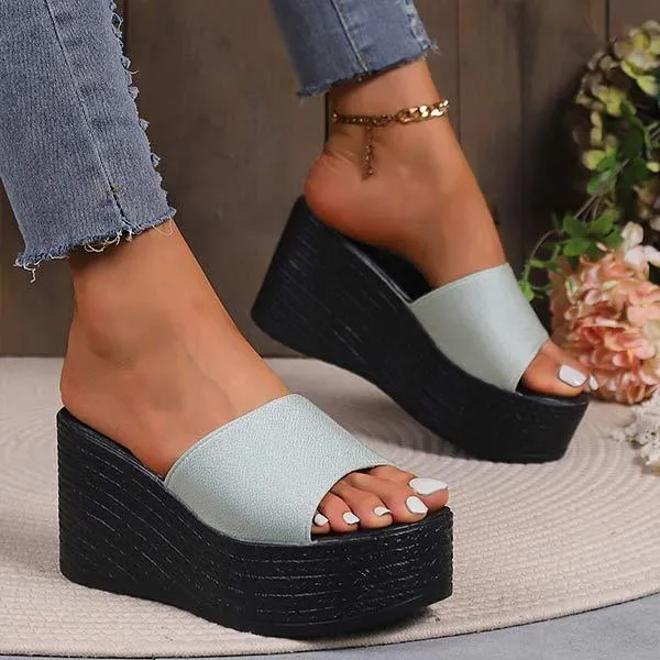 Women's Peep Toe Fish Mouth Sandals with Platform Wedge Heel 28014790C