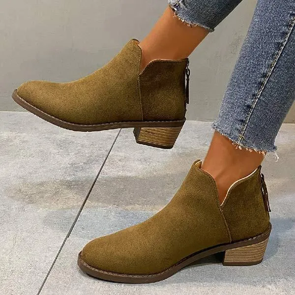 Women's Pointed-Toe Chunky Heel Rear-Zip Martin Boots 00246358C