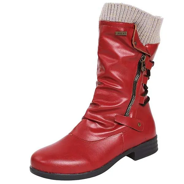Women's Round-Toe Side-Zip Short Boots with Knitted Trim 12798808C