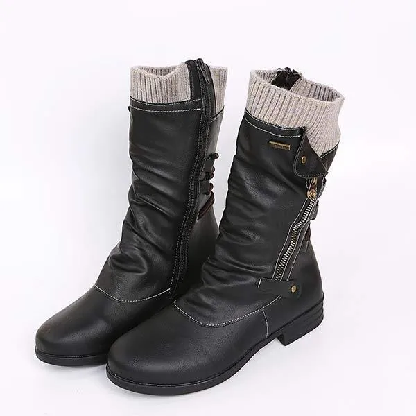 Women's Round-Toe Side-Zip Short Boots with Knitted Trim 12798808C