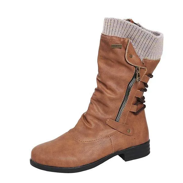 Women's Round-Toe Side-Zip Short Boots with Knitted Trim 12798808C