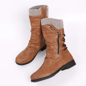 Women's Round-Toe Side-Zip Short Boots with Knitted Trim 12798808C