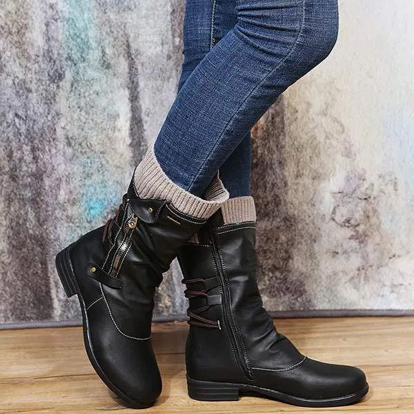 Women's Round-Toe Side-Zip Short Boots with Knitted Trim 12798808C
