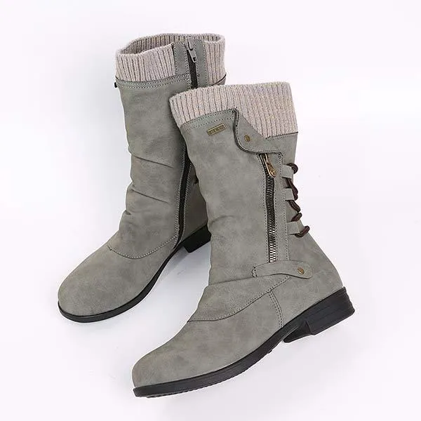 Women's Round-Toe Side-Zip Short Boots with Knitted Trim 12798808C