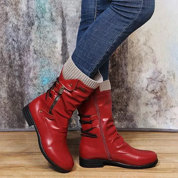 Women's Round-Toe Side-Zip Short Boots with Knitted Trim 12798808C