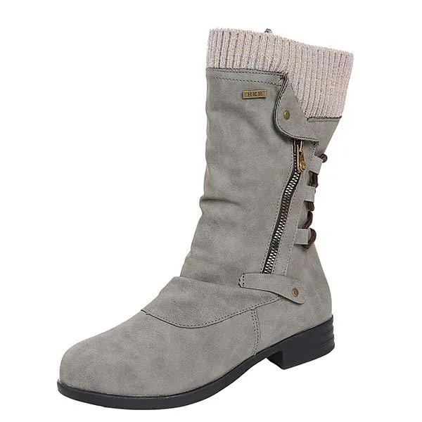 Women's Round-Toe Side-Zip Short Boots with Knitted Trim 12798808C