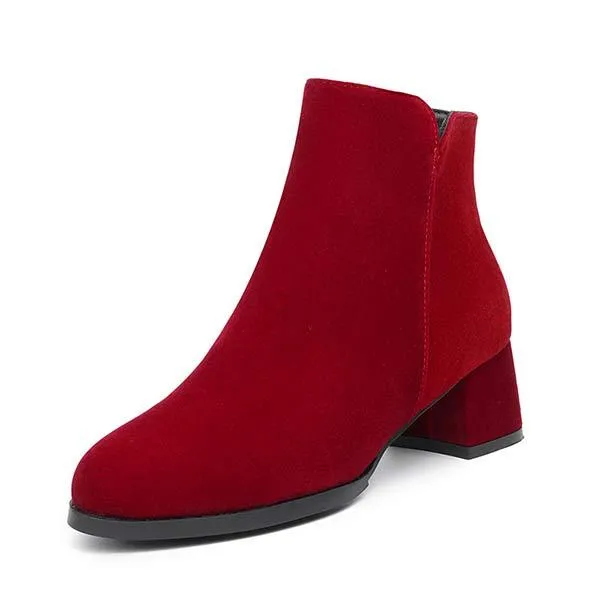 Women's Side-Zip Square Heel Mid-Heel Warm Short Boots 34451551C