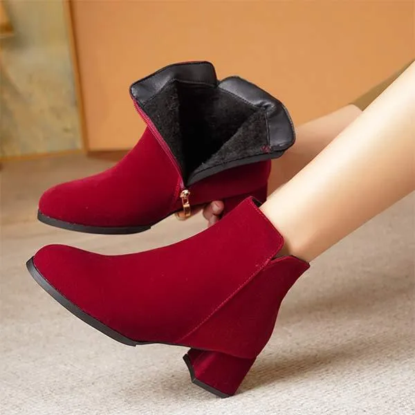 Women's Side-Zip Square Heel Mid-Heel Warm Short Boots 34451551C