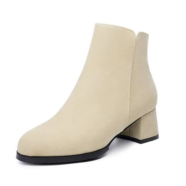 Women's Side-Zip Square Heel Mid-Heel Warm Short Boots 34451551C