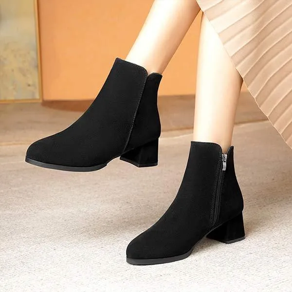 Women's Side-Zip Square Heel Mid-Heel Warm Short Boots 34451551C