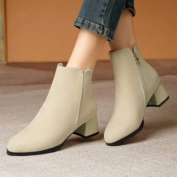 Women's Side-Zip Square Heel Mid-Heel Warm Short Boots 34451551C