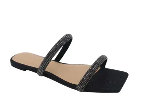 Women's Slip on Sandals Rhinestone Bling Flat Open Toe Slides-Block-53 By Bamboo