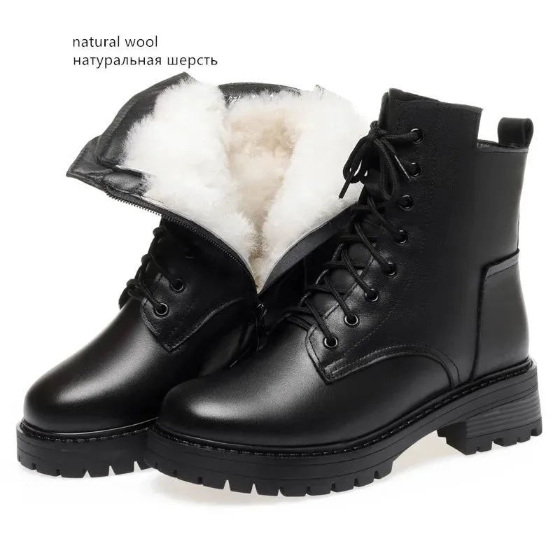 Women’s Winter Snow Boots – Genuine Leather, Non-Slip Ankle Boots in Large Sizes for Warm Comfort