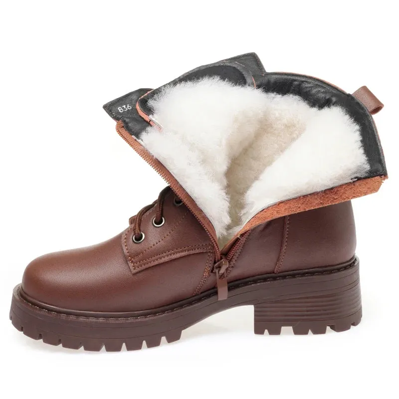 Women’s Winter Snow Boots – Genuine Leather, Non-Slip Ankle Boots in Large Sizes for Warm Comfort