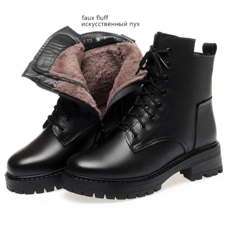 Women’s Winter Snow Boots – Genuine Leather, Non-Slip Ankle Boots in Large Sizes for Warm Comfort