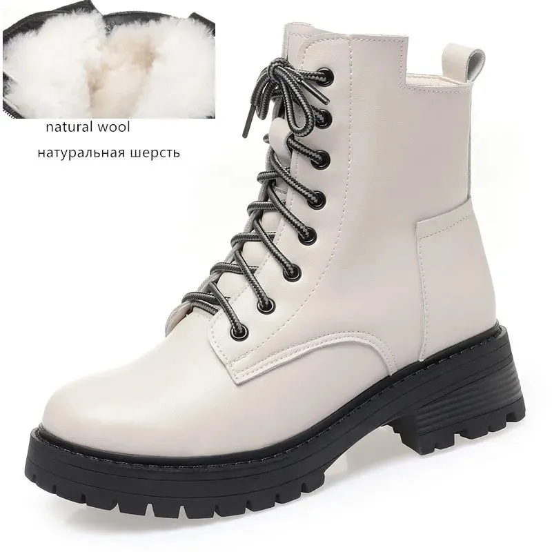 Women’s Winter Snow Boots – Genuine Leather, Non-Slip Ankle Boots in Large Sizes for Warm Comfort