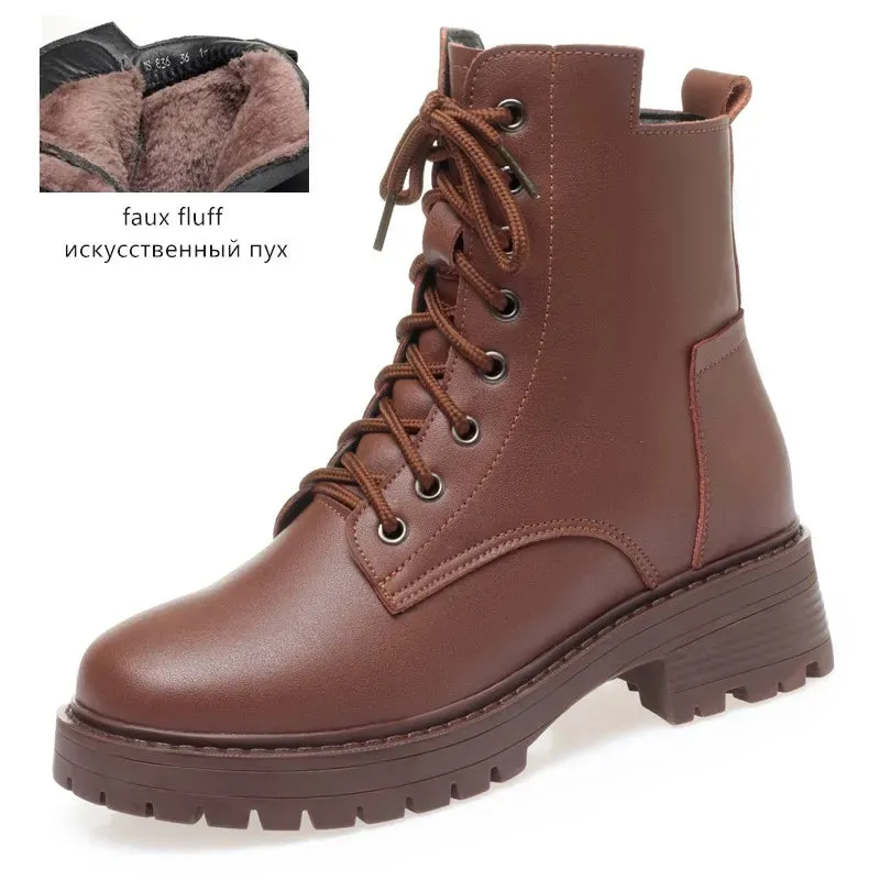 Women’s Winter Snow Boots – Genuine Leather, Non-Slip Ankle Boots in Large Sizes for Warm Comfort
