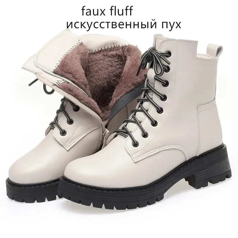 Women’s Winter Snow Boots – Genuine Leather, Non-Slip Ankle Boots in Large Sizes for Warm Comfort